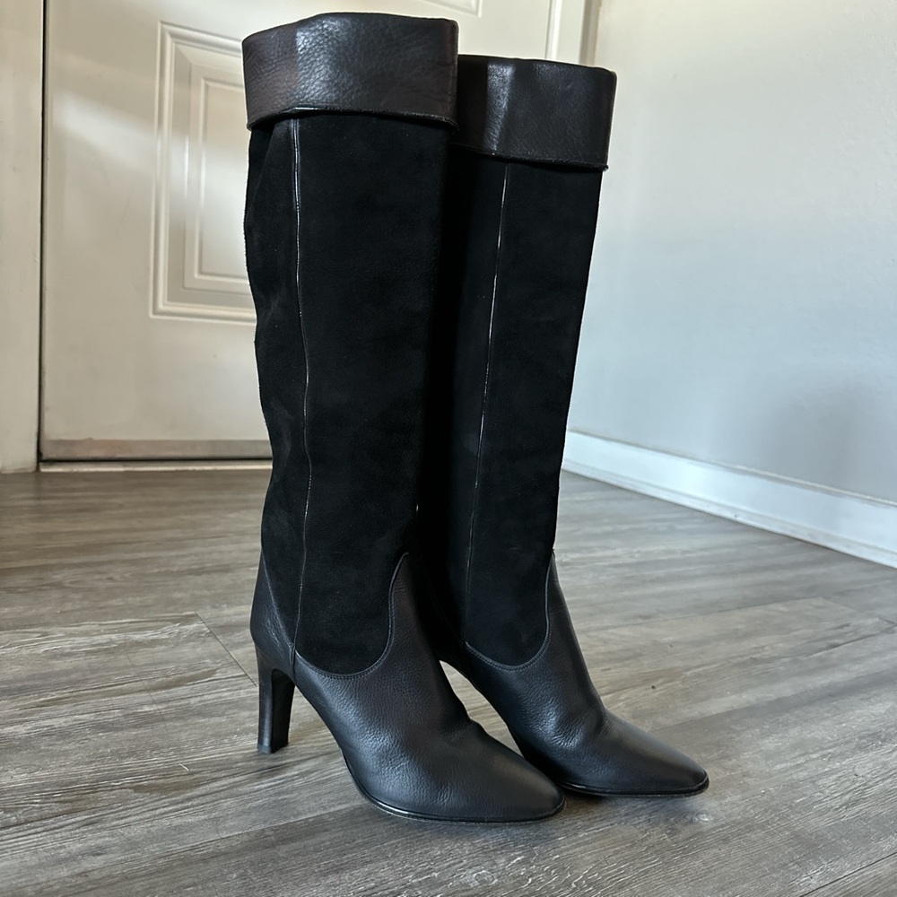 Black suede and leather Italian boots
